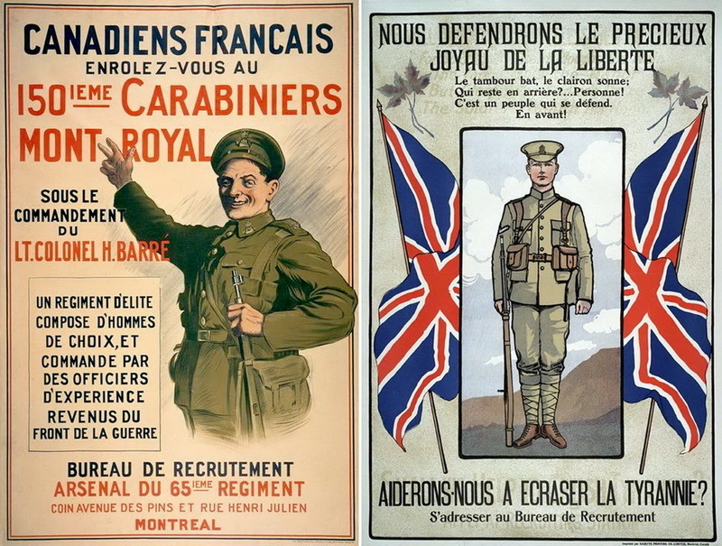 Канадскі плакат з заклікам да франкаканадцаў уступаць у войска﻿