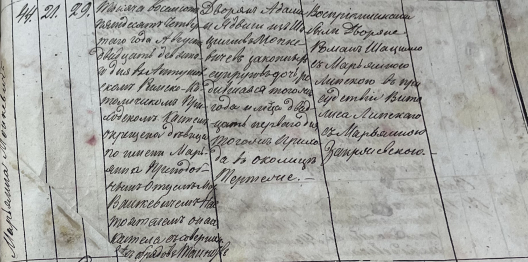 Метрыка аб хросьце Марыяны Манкевіч у 1854 годзе