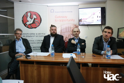 Злева направа: Русціс Камунтавічус, Томаш Блашчык, Андрэй Казакевіч, Максімас Мілта