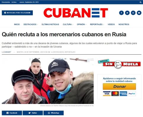 Артыкул “Хто вярбуе кубінскіх наймітаў у Расіі” ў Cubanet