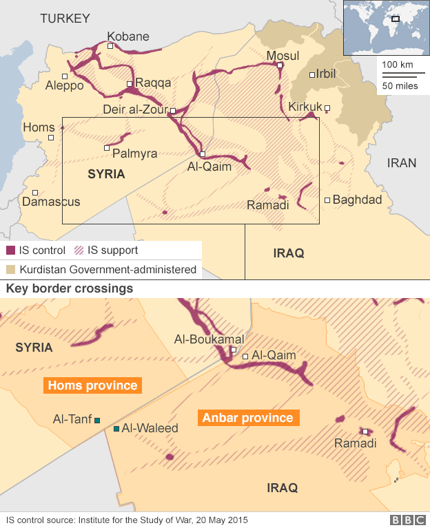 Карта раёнаў, захопленых ІД у Сірыі і Іраку