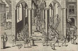 Гравюра знішчэння  рэлігійных выяў у Антверпене (1566)