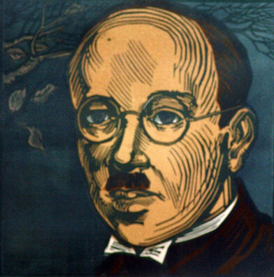 «Цішка Гартны». 1982. Каляровы лінарыт Міхася Басалыгі «Цішка Гартны». 1982. Каляровы лінарыт Міхася Басалыгі