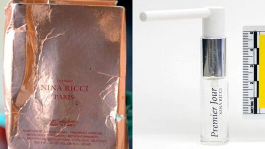 Флакон з этыкеткай Nina Ricci быў знойдзены ў смеццевым баку на кухні дома Чарлі Роўлі ў горадзе Эймсберы недалёка ад Солсберы. Фота REUTERS Флакон з этыкеткай Nina Ricci быў знойдзены ў смеццевым баку на кухні дома Чарлі Роўлі ў горадзе Эймсберы недалёка ад Солсберы. Фота REUTERS