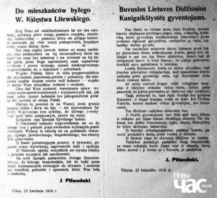 Адозва Пілсудскага да жыхароў былога ВКЛ Адозва Пілсудскага да жыхароў былога ВКЛ