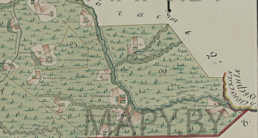 Шацілкі на мапе 1802 года (бліжэй да правага боку)