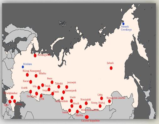 На гэтай інфаграфічнай мапцы пазначаны асноўныя месцы ссылак паўстанцаў На гэтай інфаграфічнай мапцы пазначаны асноўныя месцы ссылак паўстанцаў
