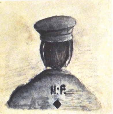 Каптур і плашч катаржаніна. Малюнак з дзённіка «Нататкі паўстанца 1863 года ў магілёўскай турме». Нацыянальная бібліятэка ў Варшаве Каптур і плашч катаржаніна. Малюнак з дзённіка «Нататкі паўстанца 1863 года ў магілёўскай турме». Нацыянальная бібліятэка ў Варшаве