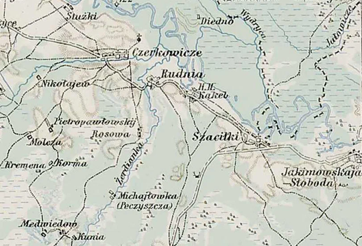 Шацілкі на мапе XVIII ст.