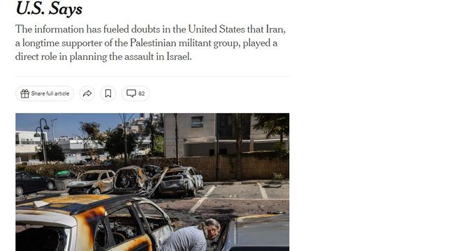 Выведка лічыць, што іранскія лідары «былі здзіўленыя» атакай ХАМАС на Ізраіль — The New York Times 