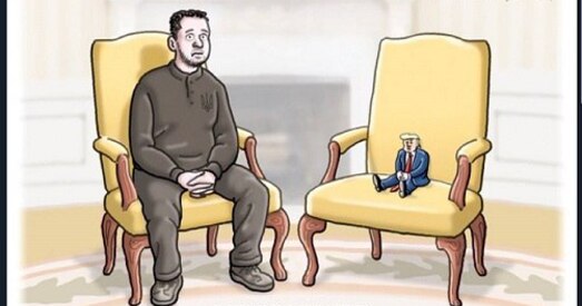 Канфлікт паміж Зяленскім і Трампам у карыкатурах