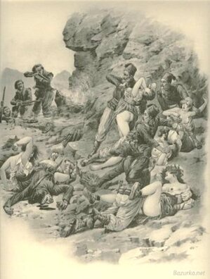 Зверствы асманаў на Балканах. Аўстрыйская літаграфія, 1870-я гады Зверствы асманаў на Балканах. Аўстрыйская літаграфія, 1870-я гады