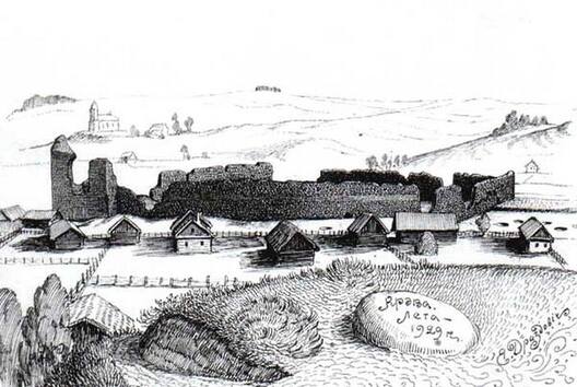Крэўскі замак. Малюнак Язэпа Драздовіча Крэўскі замак. Малюнак Язэпа Драздовіча